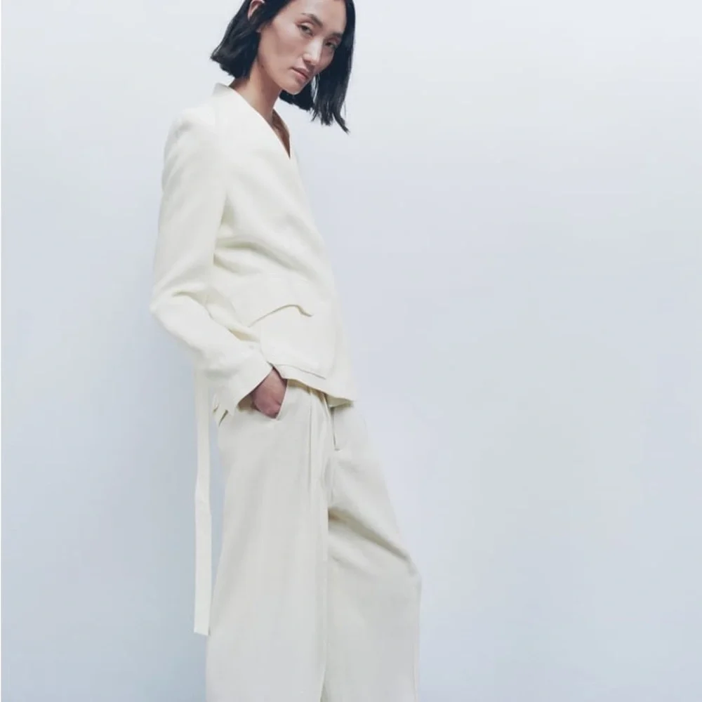 Zara nwt linen jacket blazer casual with waist tie belt - Picture 10 of 14